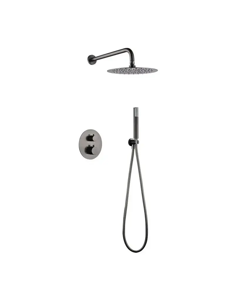Conjunto de grifo termostático empotrado de 2 vías y ducha de mano con acabado black gun metal Monza de Imex