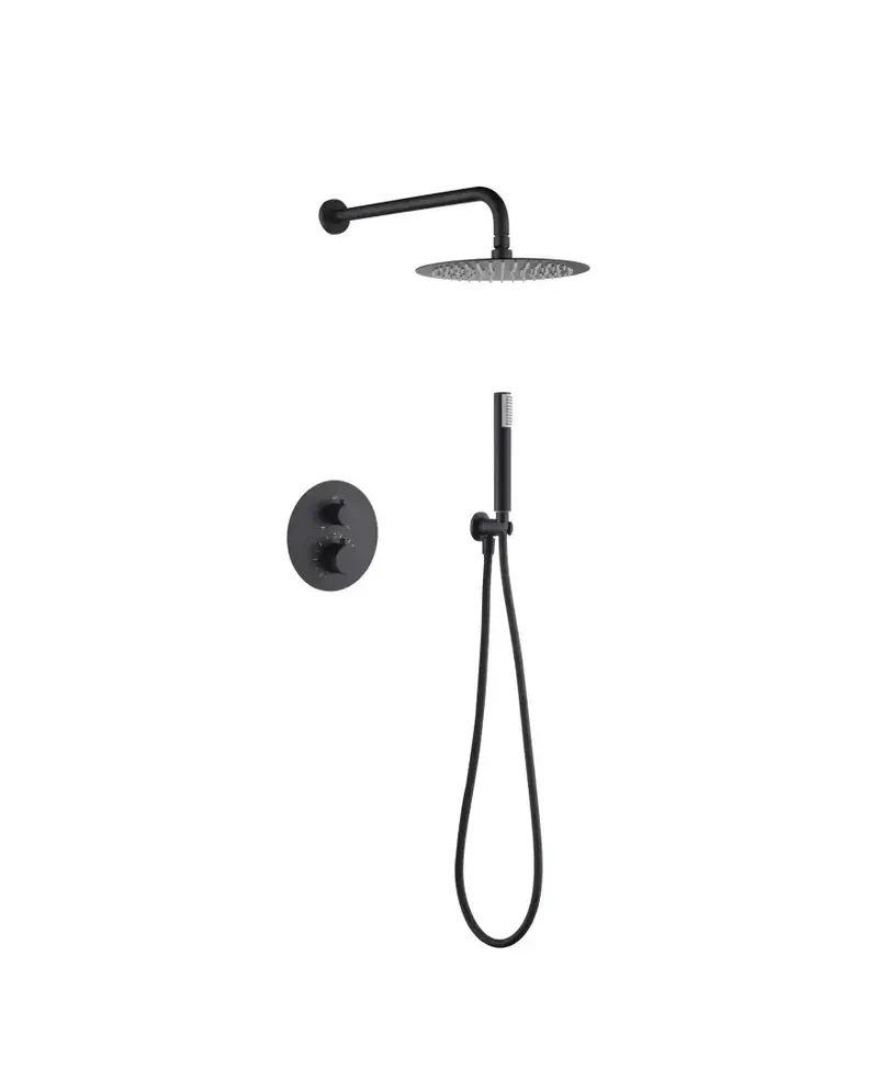 Conjunto de grifo termostático empotrado de 2 vías y ducha de mano con acabado negro mate Monza de Imex