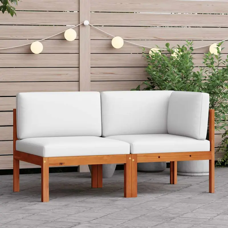 Conjunto de jardín de 2 piezas con cojines de madera de acacia y cuerda