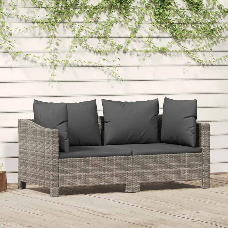Conjunto de jardín de 2 piezas con cojines de ratán sintético gris