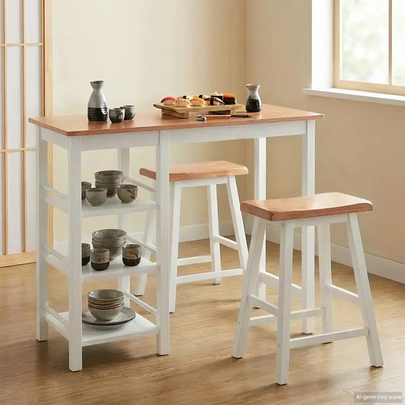Conjunto de mesa alta de cocina 3 piezas MDF blanco