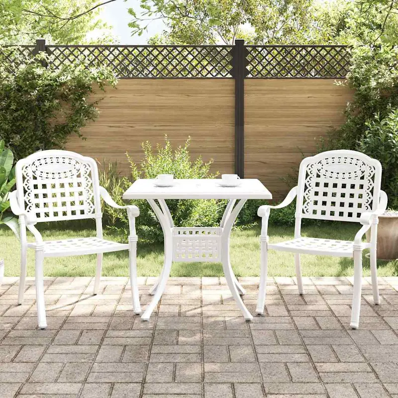 Conjunto de mesa de jardín 3 pcs Blanco Aluminio fundido