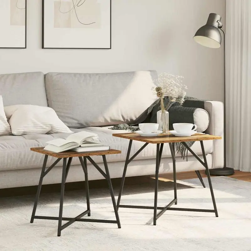 Conjunto de mesas auxiliares 2 pcs Madera envejecida y negra