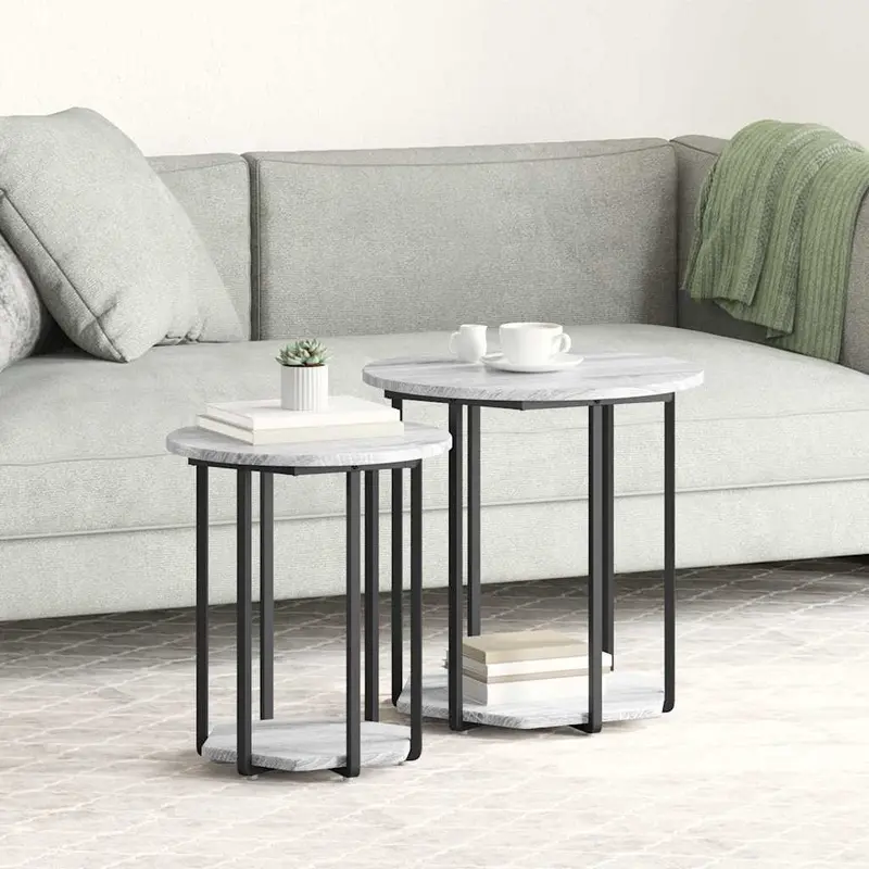 Conjunto de mesas auxiliares con estante 2 pcs Gris