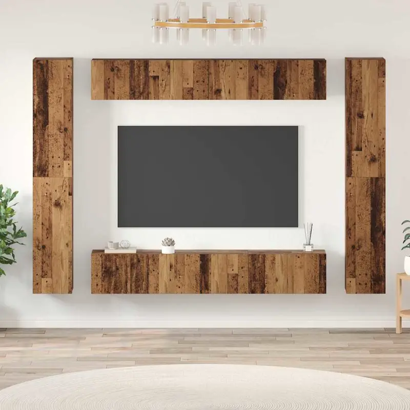Conjunto de mueble de TV 10 pcs Madera envejecida