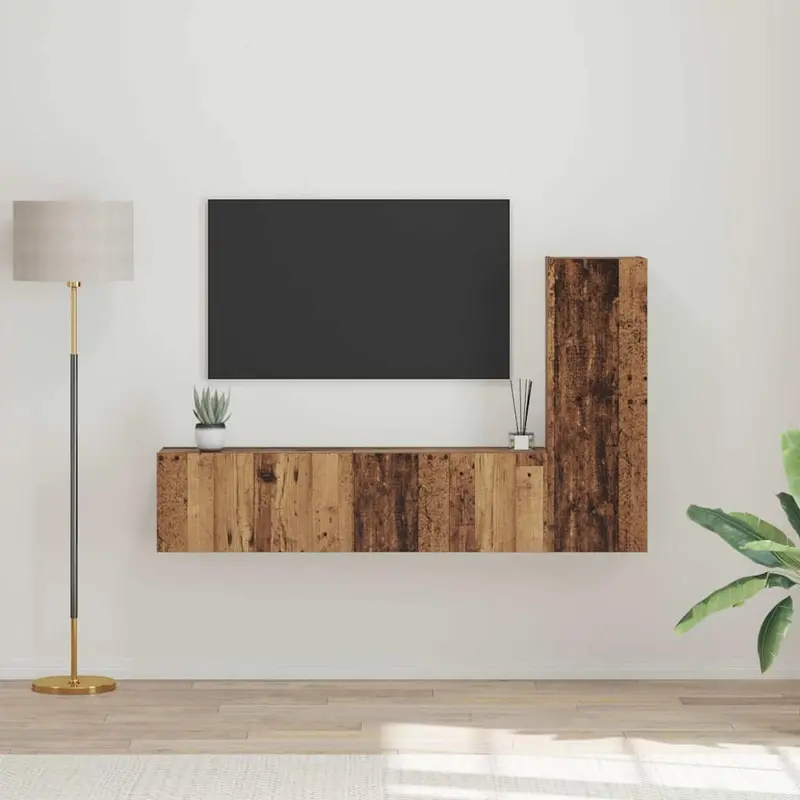 Conjunto de mueble de TV 3 pcs Madera envejecida