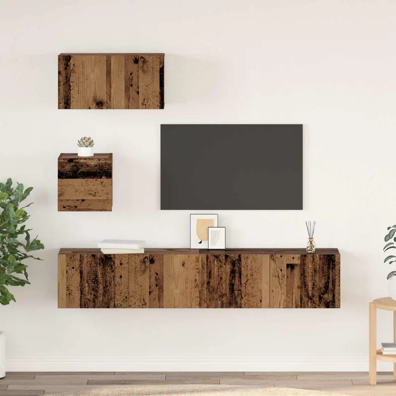 Conjunto de mueble de TV 3 pcs Madera envejecida