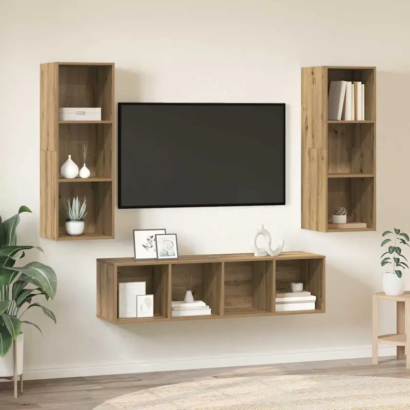 Conjunto de mueble de TV 3 pcs Roble artesanal