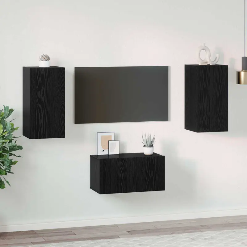 Conjunto de mueble de TV 3 pcs Roble Negro Madera de ingeniería