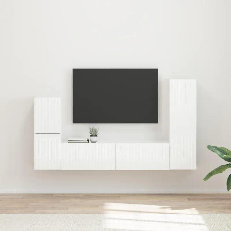 Conjunto de mueble de TV 4 pcs brillante Madera de ingeniería