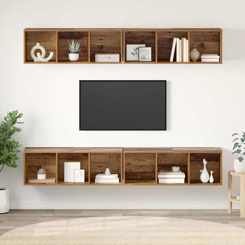Conjunto de mueble de TV 4 pcs Madera Vieja 37 x 37 x 107 cm
