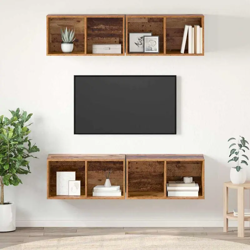 Conjunto de mueble de TV 4 pcs Madera Vieja 37 x 37 x 72 cm