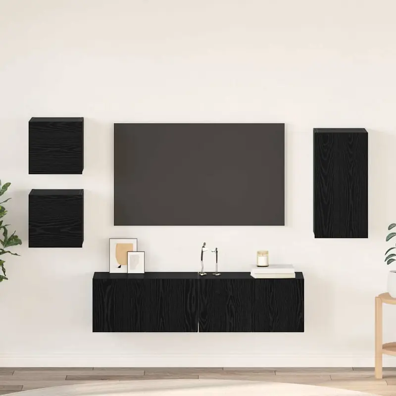Conjunto de mueble de TV 5 pcs Roble Negro Madera de ingeniería