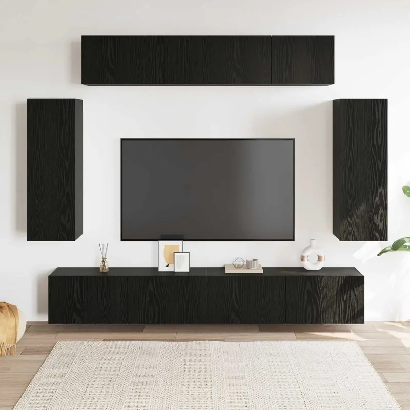 Conjunto de mueble de TV 6 pcs Roble Negro 100 x 30 x 30 cm