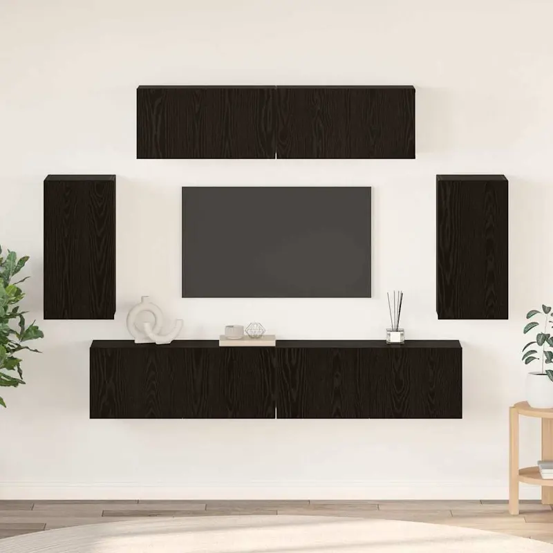 Conjunto de mueble de TV 6 pcs Roble Negro Madera contrachapada