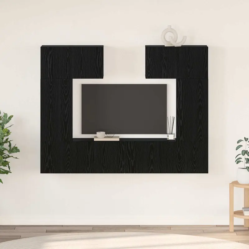 Conjunto de mueble de TV 6 pcs Roble Negro Madera de ingeniería