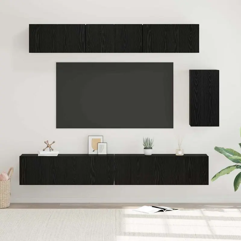 Conjunto de mueble de TV 6 pcs Roble Negro Madera de ingeniería