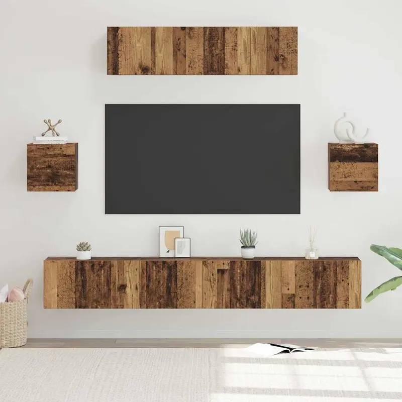 Conjunto de mueble de TV 7 pcs Madera envejecida