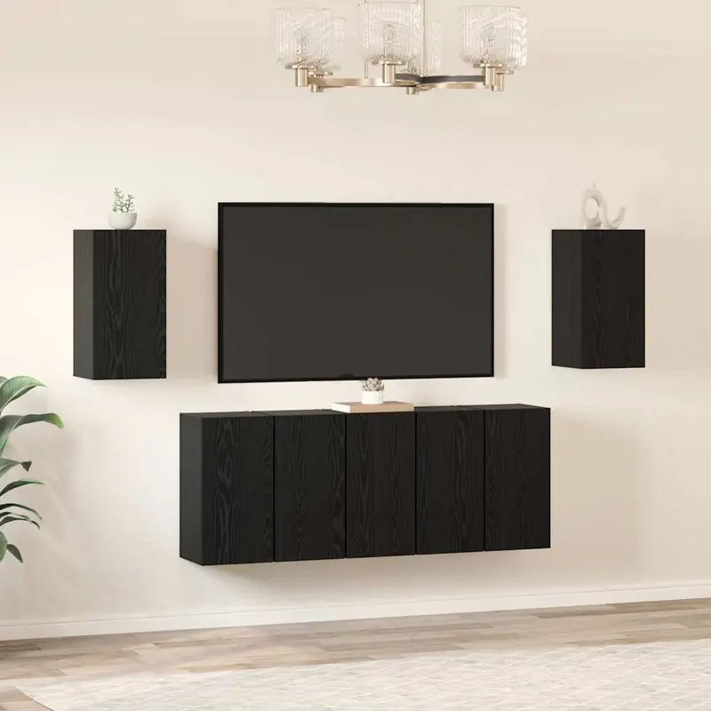 Conjunto de mueble de TV 7 pcs Roble Negro 30,5 x 30 x 60 cm