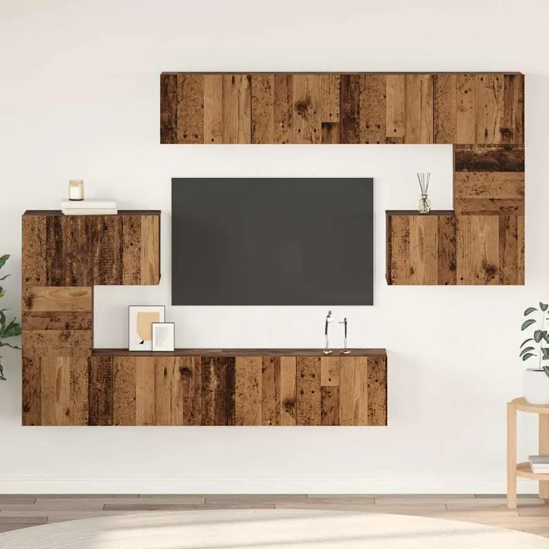 Conjunto de mueble de TV 8 pcs Madera envejecida