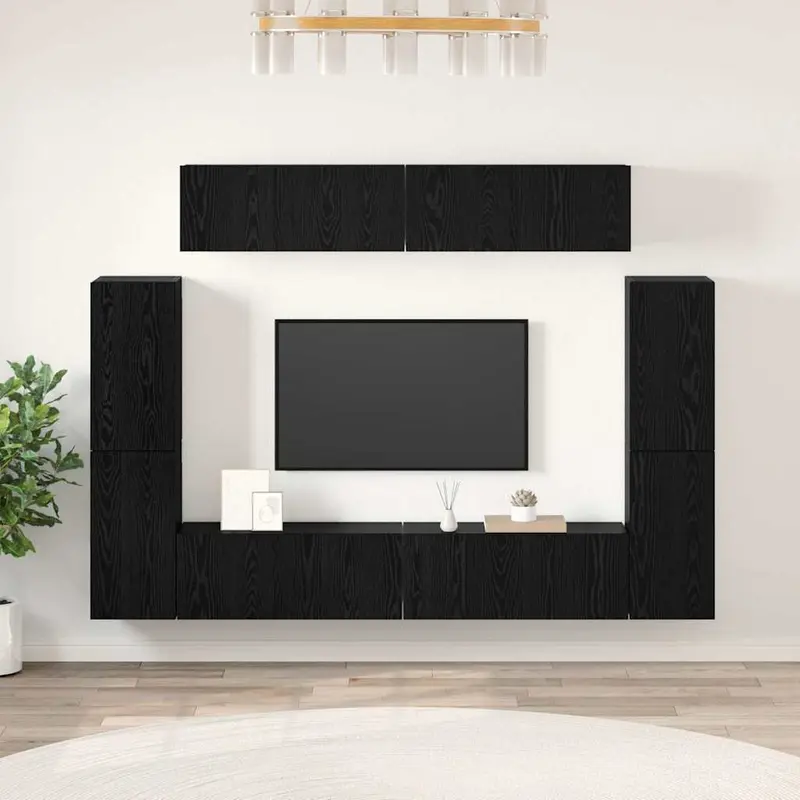 Conjunto de mueble de TV 8 pcs Roble negro Madera contrachapada