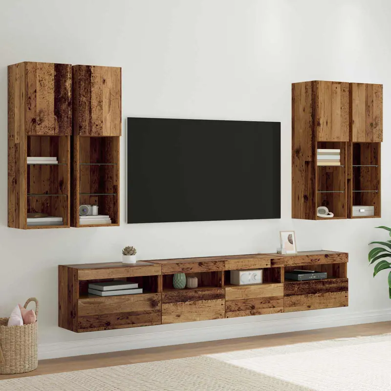 Conjunto de mueble de TV en la pared con luces LED 7 pcs