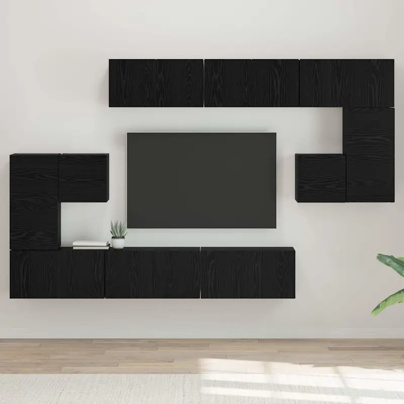 Conjunto de mueble de TV Montada en la pared 10 pcs Roble Negro