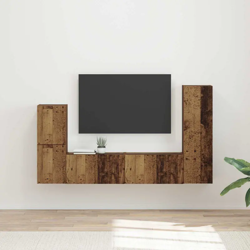 Conjunto de mueble de TV Montaje en la pared 4 pcs Madera vieja