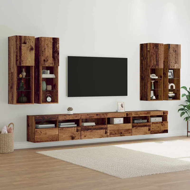 Conjunto de mueble para TV de pared 7 pcs Madera envejecida