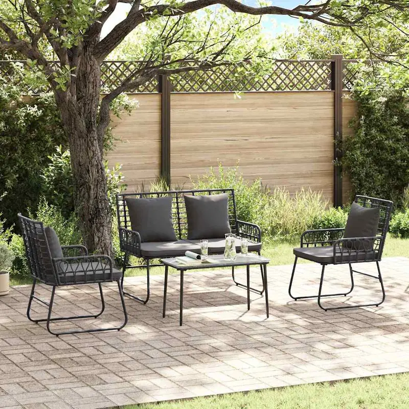 Conjunto de Muebles de Jardín con cojín 4 pcs Negro y Antracita
