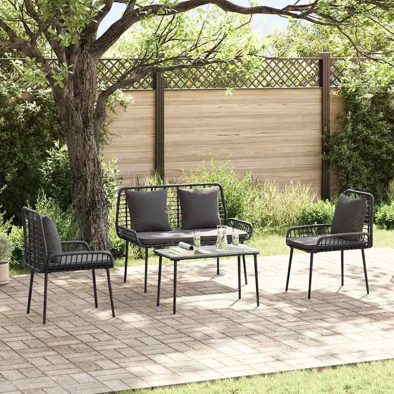 Conjunto de Muebles de Jardín con cojín 4 pcs Negro y crema