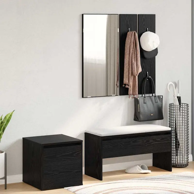 Conjunto de muebles de recibidor con cajón 3 pcs Roble negro