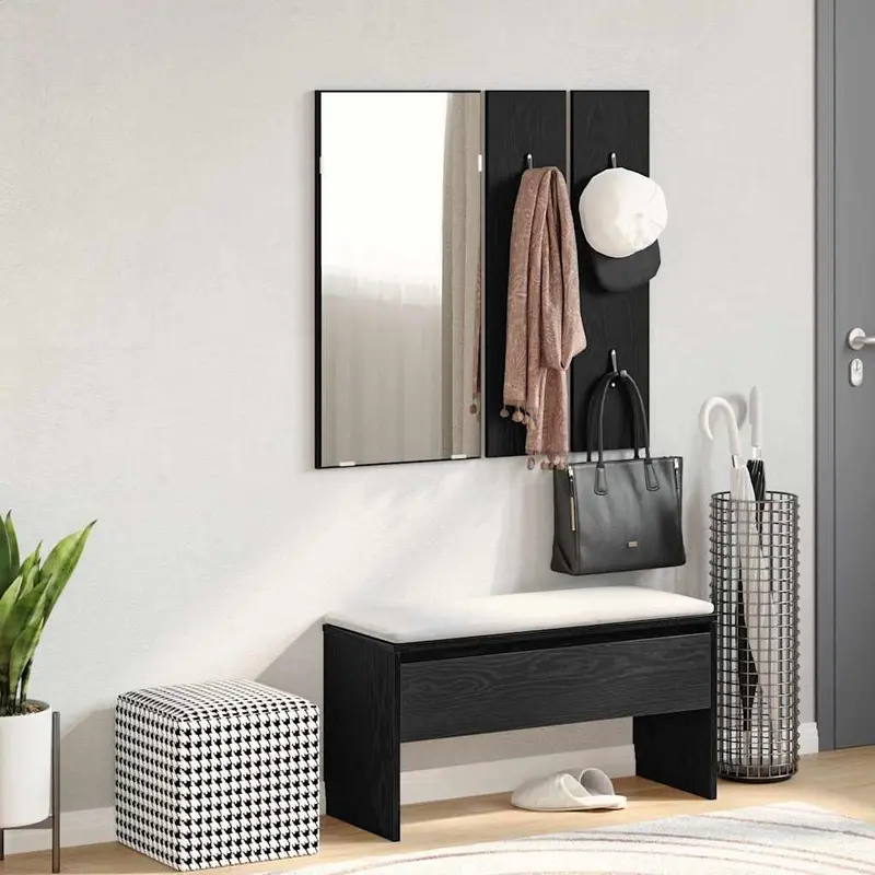 Conjunto de muebles de recibidor con cajón 4 pcs Roble Negro
