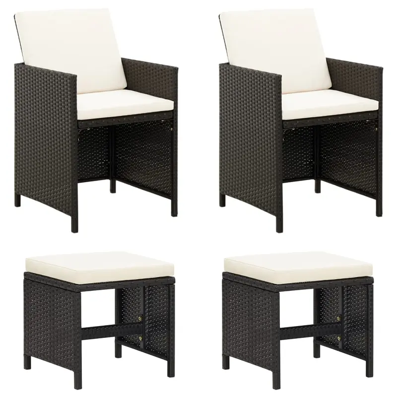 Conjunto de silla de jardín y taburete 4 piezas negra ratán PE