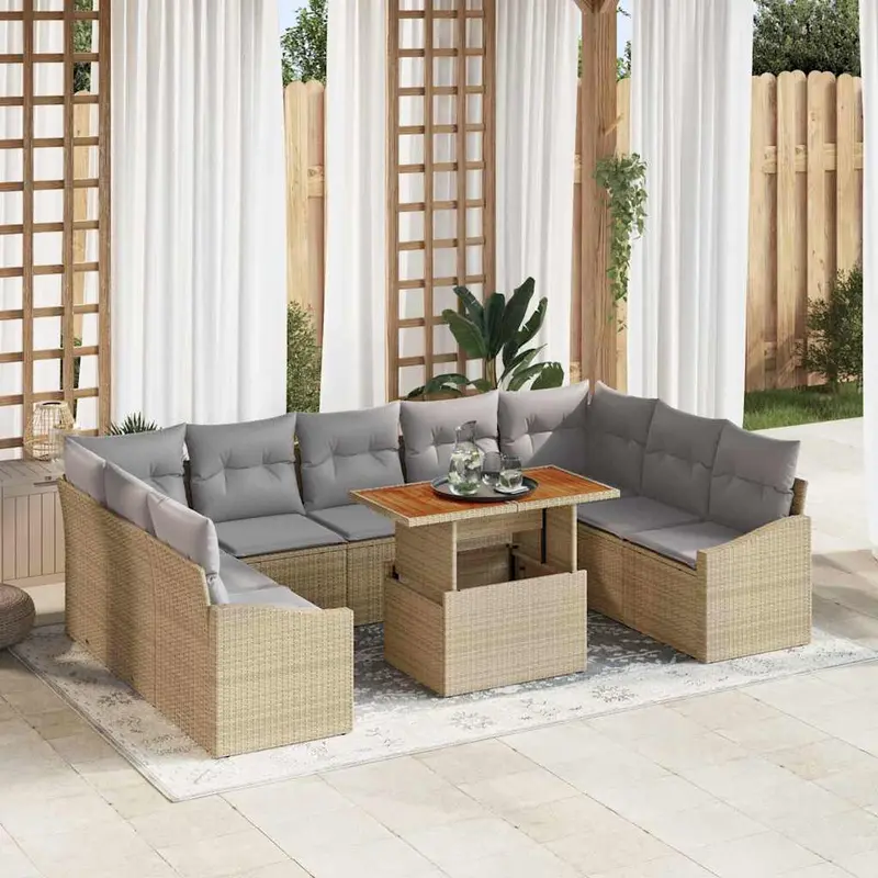 Conjunto de sofá de jardín 10 pcs Beige Poliratán
