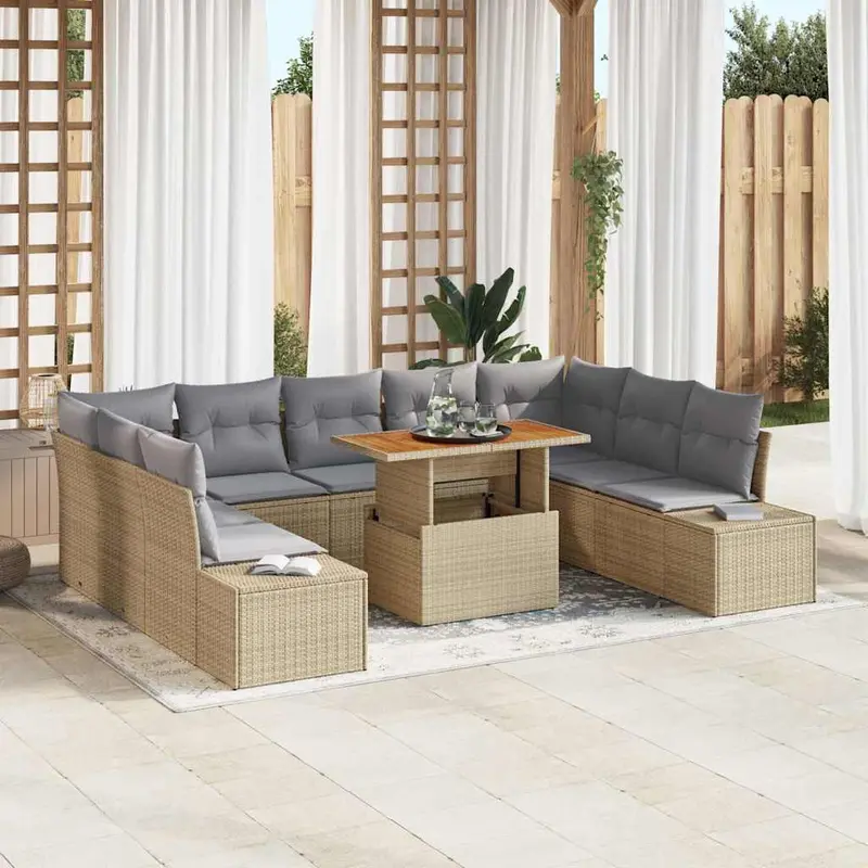Conjunto de sofá de jardín 10 pcs Beige Poliratán