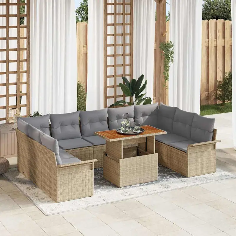 Conjunto de sofá de jardín 10 pcs Beige Poliratán