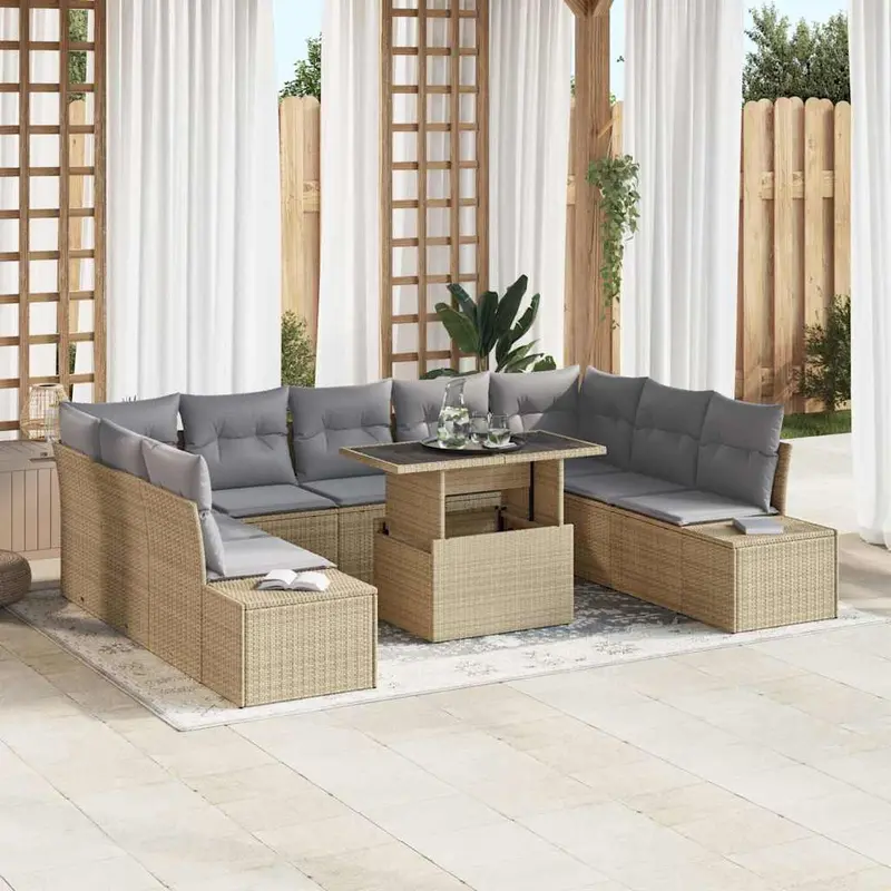 Conjunto de sofá de jardín 10 pcs Beige Poliratán