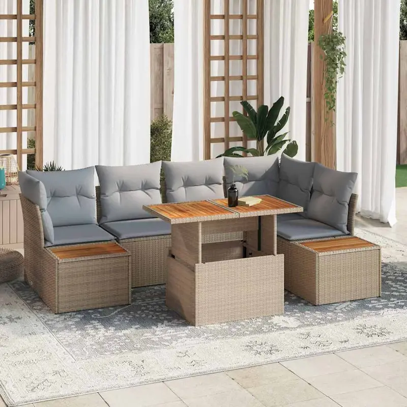 Conjunto de sofá de jardín 10 pcs Beige Poliratán