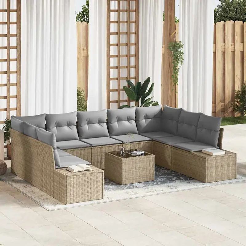 Conjunto de sofá de jardín 10 pcs Beige ratán sintético