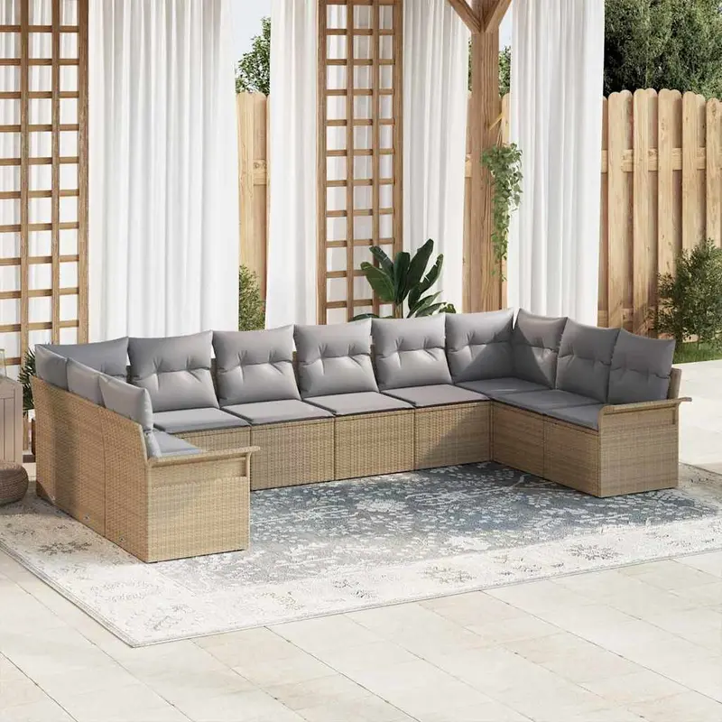 Conjunto de sofá de jardín 10 pcs Beige ratán sintético