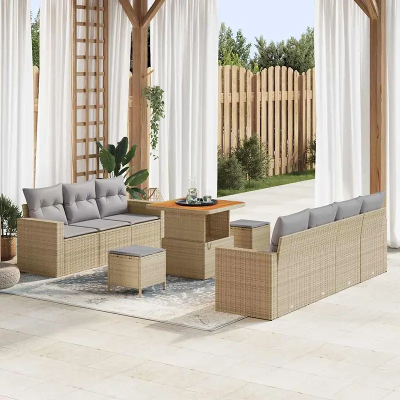Conjunto de sofá de jardín 10 pcs Beige ratán sintético
