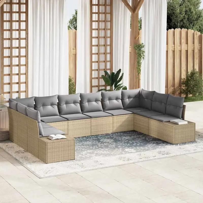 Conjunto de sofá de jardín 10 pcs Beige ratán sintético