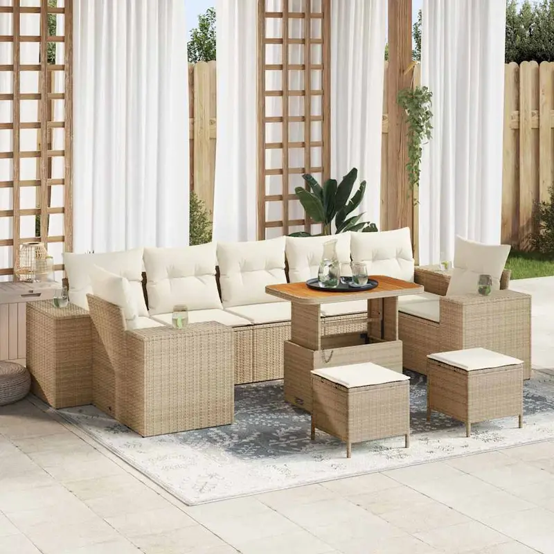 Conjunto de sofá de jardín 10 pcs Beige ratán sintético