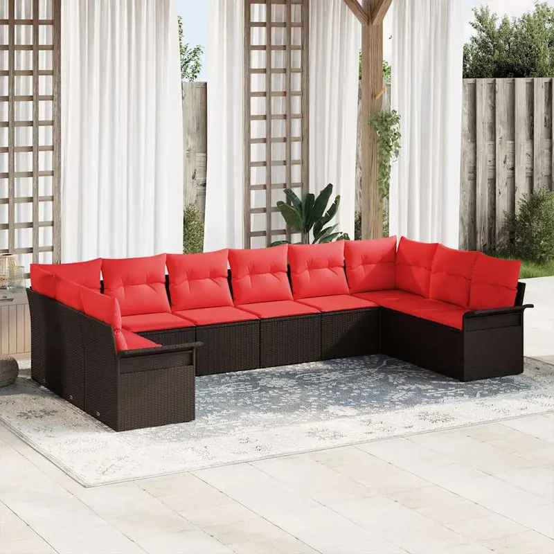 Conjunto de sofá de jardín 10 pcs Beige ratán sintético