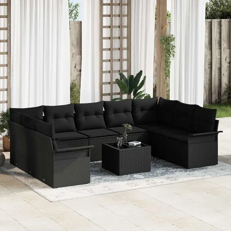 Conjunto de sofá de jardín 10 pcs Beige ratán sintético