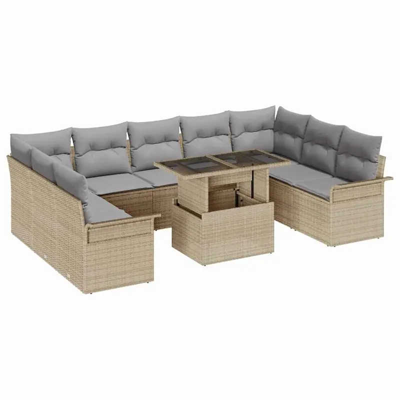 Conjunto de sofá de jardín 10 pcs Beige Rattan de Poliéster