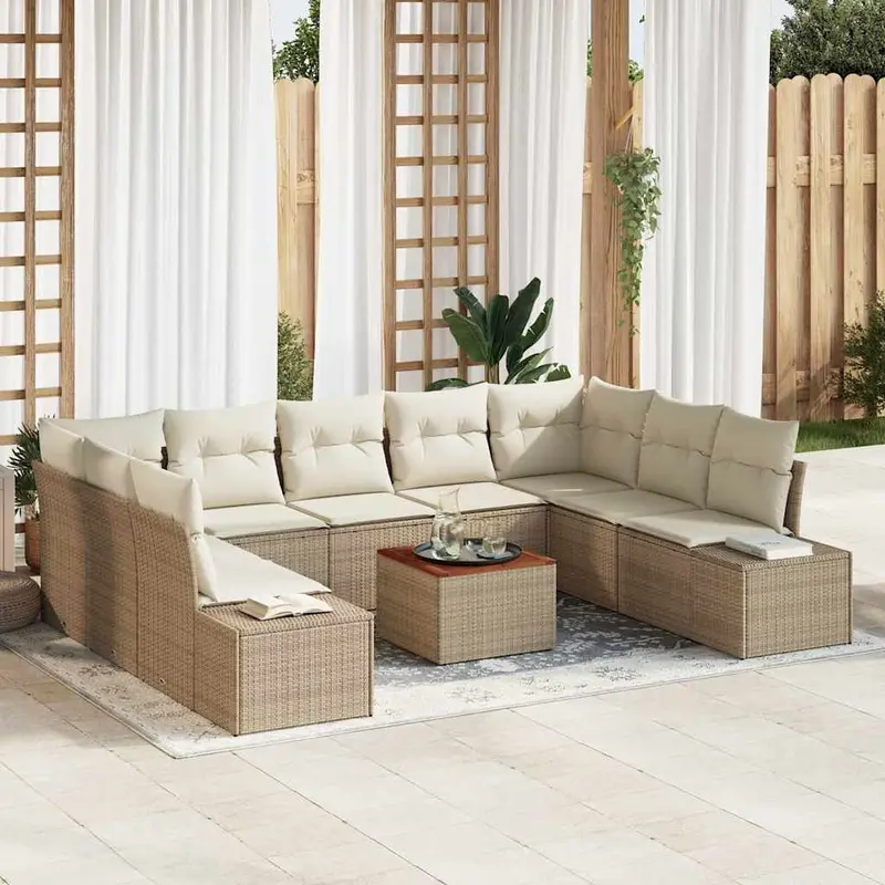 Conjunto de sofá de jardín 10 pcs Beige y blanco