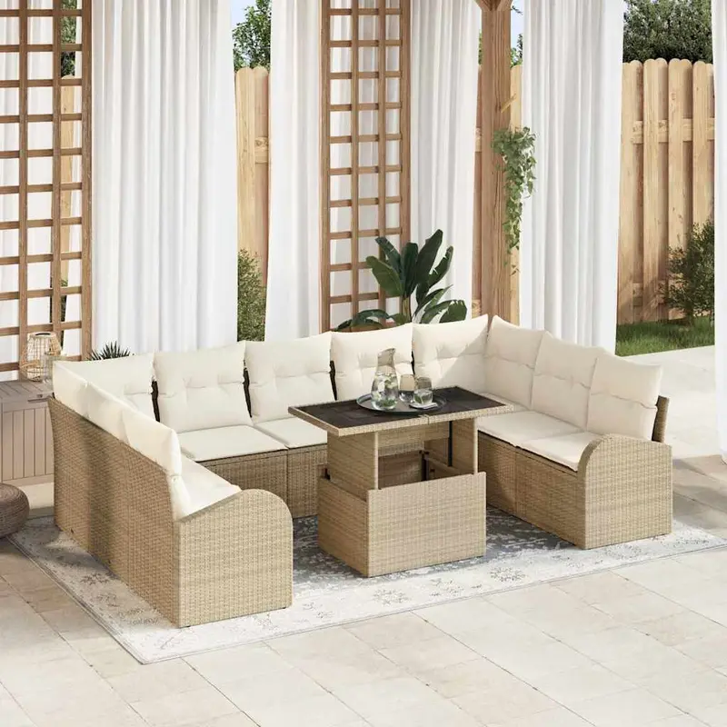 Conjunto de sofá de jardín 10 pcs Beige y Crema ratán sintético