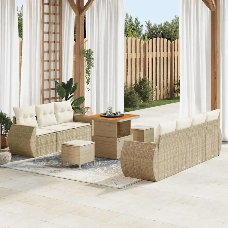 Conjunto de sofá de jardín 10 pcs Beige y Crema ratán sintético